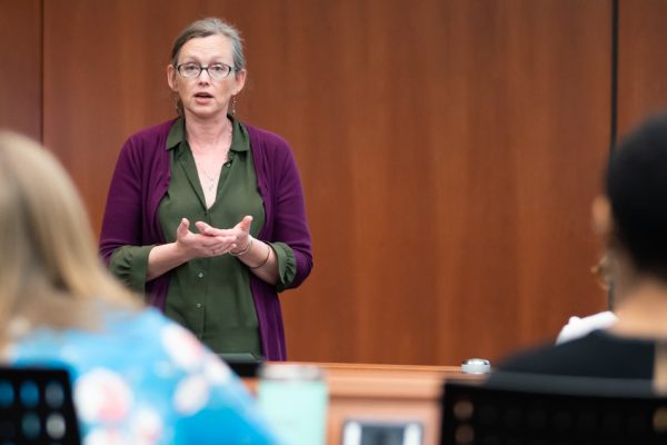Dr. Rozalyn Anderson, Associate Director of the Biology of Aging and Age Related Diseases T32 Training Program, addresses a group of trainees at the first annual Madison Scholars Symposium